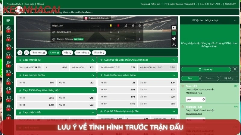 Lưu ý về tình hình trước trận đấu